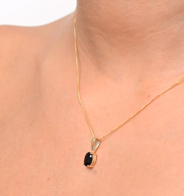 Sapphire 7 x 5mm 18K Yellow Gold Pendant Necklace FER24-U